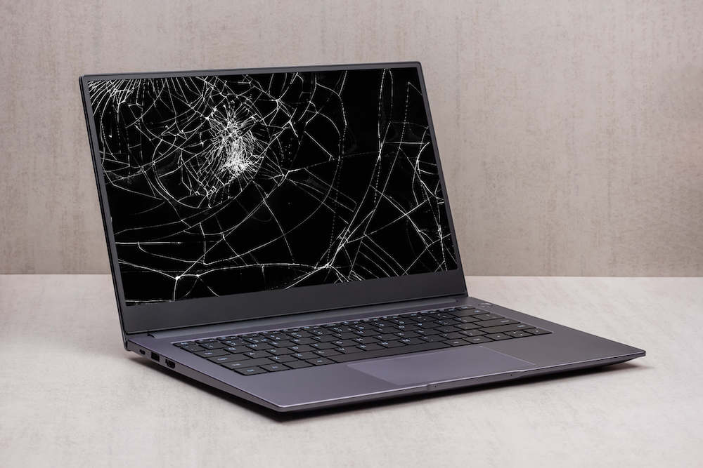 laptop with a broken screen